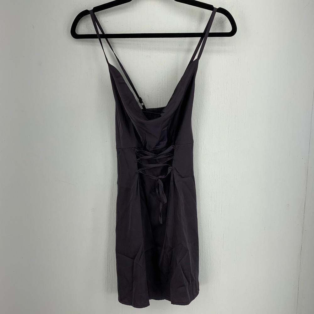 Disturbia Dark Purple Lace Up Mini Slip Dress Cami Straps Sz 4 Gothic Alt Grunge